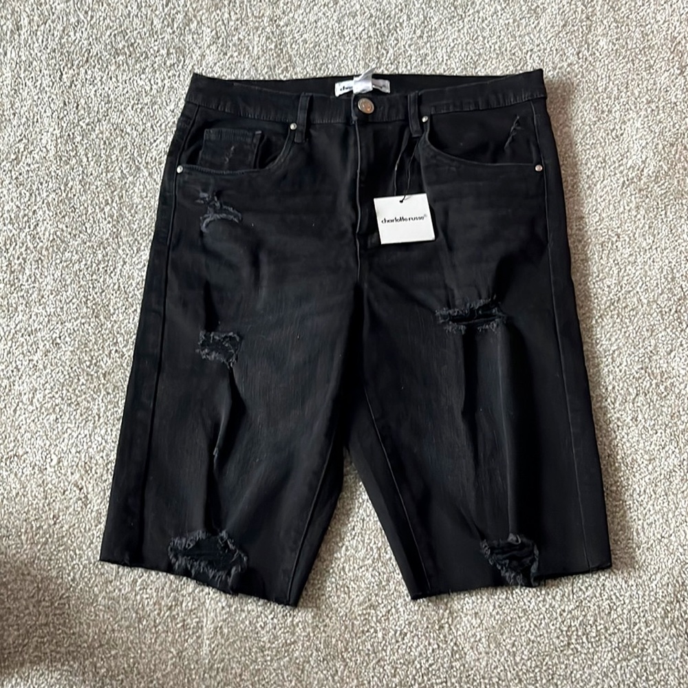Charlotte russe black ripped shorts knee length